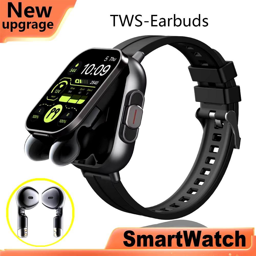 Montre connectée GPS TWS 2 en 1, Bluetooth, appels, fréquence cardiaque, pression artérielle, surveillance de la santé, écouteurs, lecture de musique