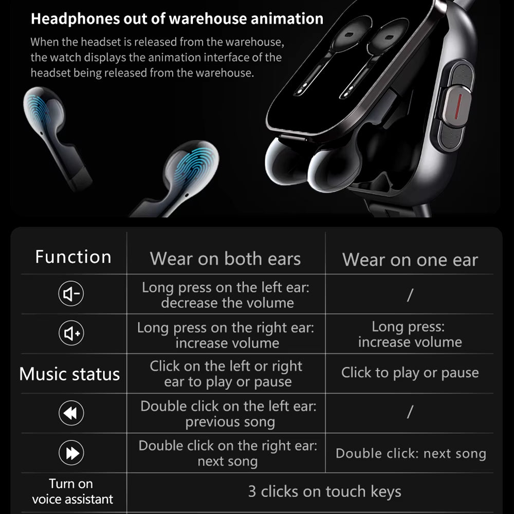 Montre connectée GPS TWS 2 en 1, Bluetooth, appels, fréquence cardiaque, pression artérielle, surveillance de la santé, écouteurs, lecture de musique